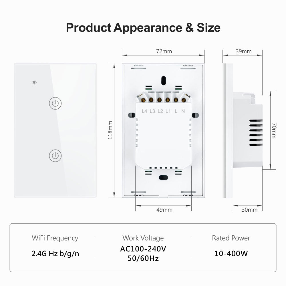 Interruptor Inteligente WiFi de Pared – Compatible con Alexa y Google Homea